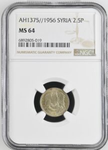Syria 2.5 Piastres 1956 AH1375 KM-81 NGC MS 64 Brilliant Uncirculated