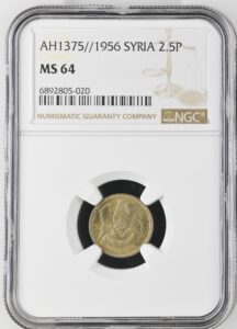Syria 2.5 Piastres 1956 AH1375 KM-81 NGC MS 64 Brilliant Uncirculated